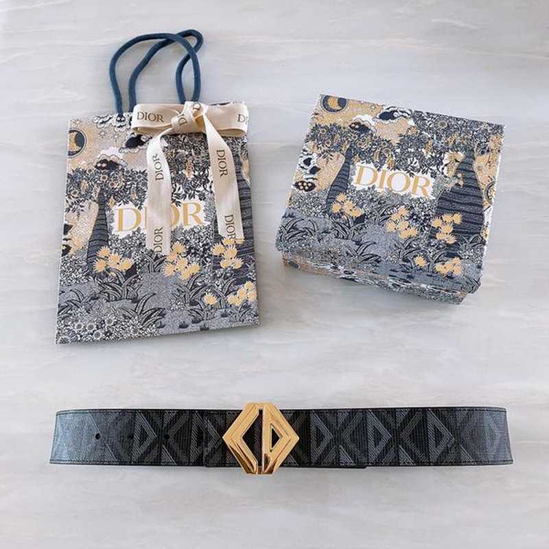 디올 CD 로고 다이아몬드 패턴 벨트 4cm | Size 35 - 40