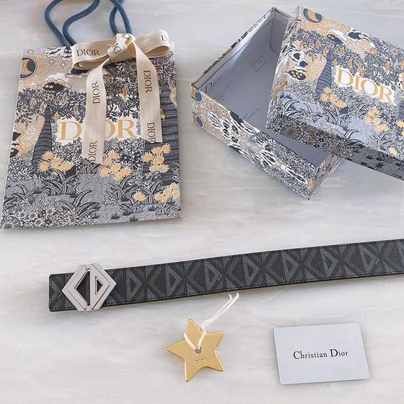 디올 CD 로고 다이아몬드 패턴 벨트 4cm | Size 35 - 40