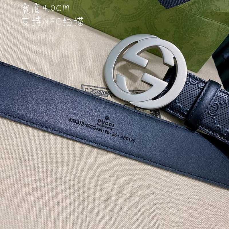 구찌 GG 엠보스 레더 벨트 4cm 매트광실버 | Size 35 - 40