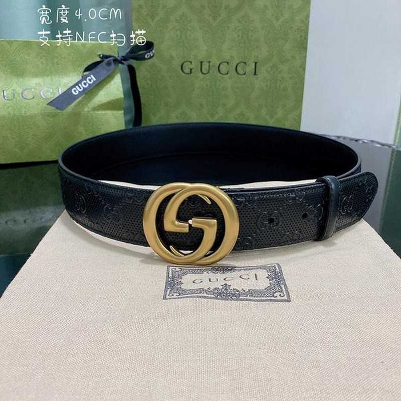 구찌 GG 엠보스 레더 벨트 4cm 골드 | Size 35 - 40