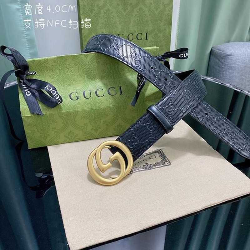 구찌 GG 엠보스 레더 벨트 4cm 골드 | Size 35 - 40