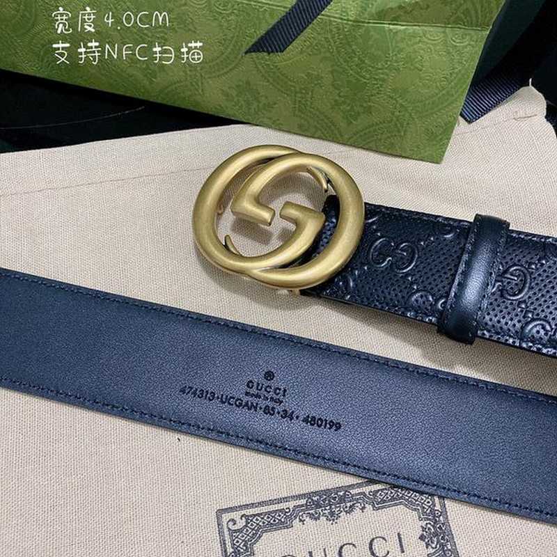 구찌 GG 엠보스 레더 벨트 4cm 골드 | Size 35 - 40
