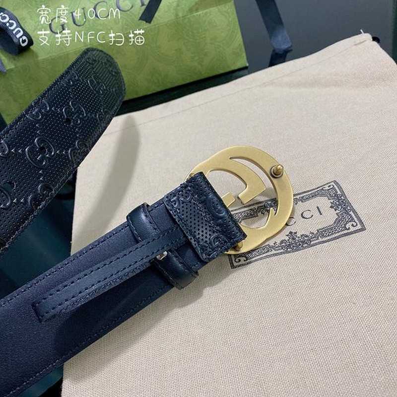 구찌 GG 엠보스 레더 벨트 4cm 골드 | Size 35 - 40