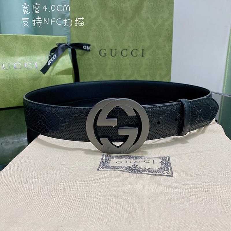 구찌 GG 엠보스 레더 벨트 4cm 다크매트실버 | Size 35 - 40