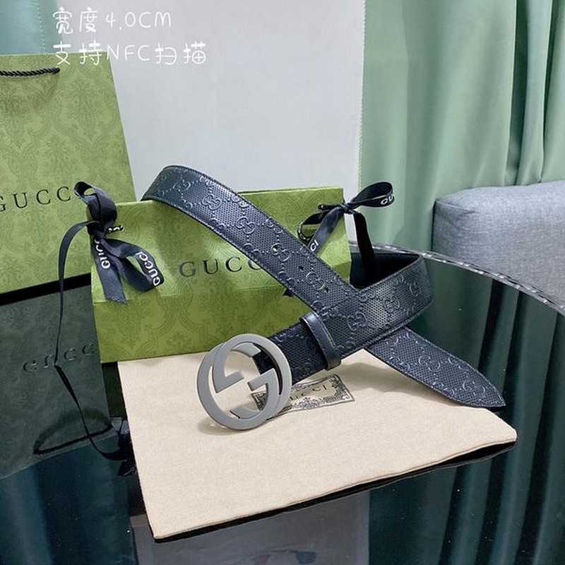 구찌 GG 엠보스 레더 벨트 4cm 다크매트실버 | Size 35 - 40