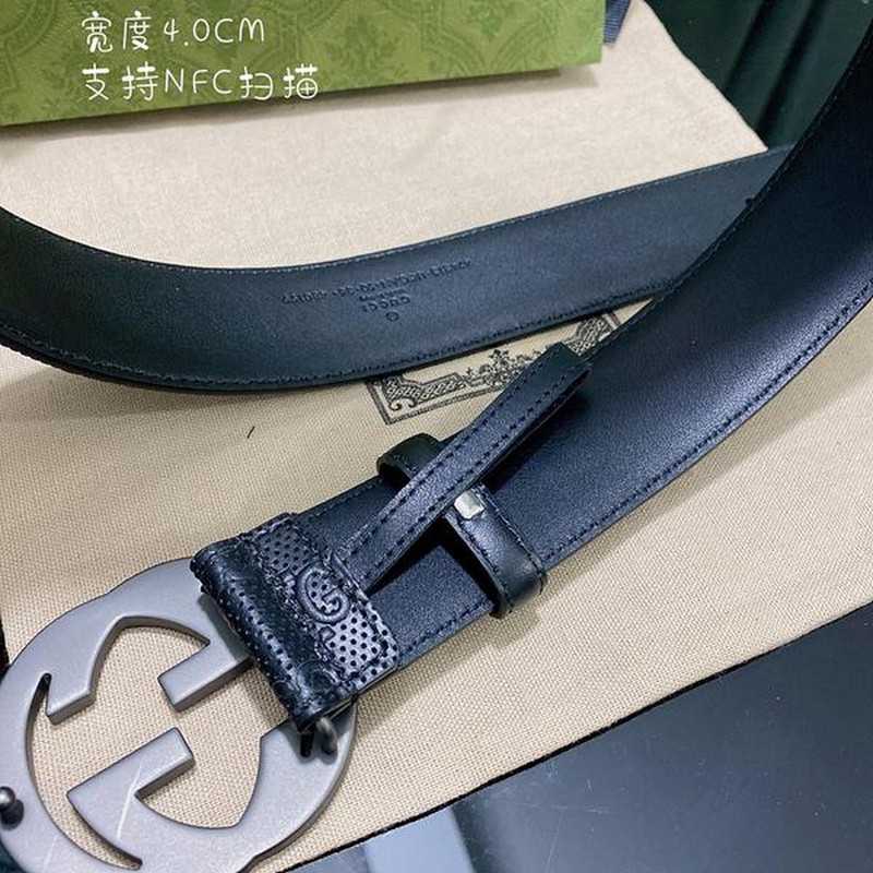 구찌 GG 엠보스 레더 벨트 4cm 다크매트실버 | Size 35 - 40