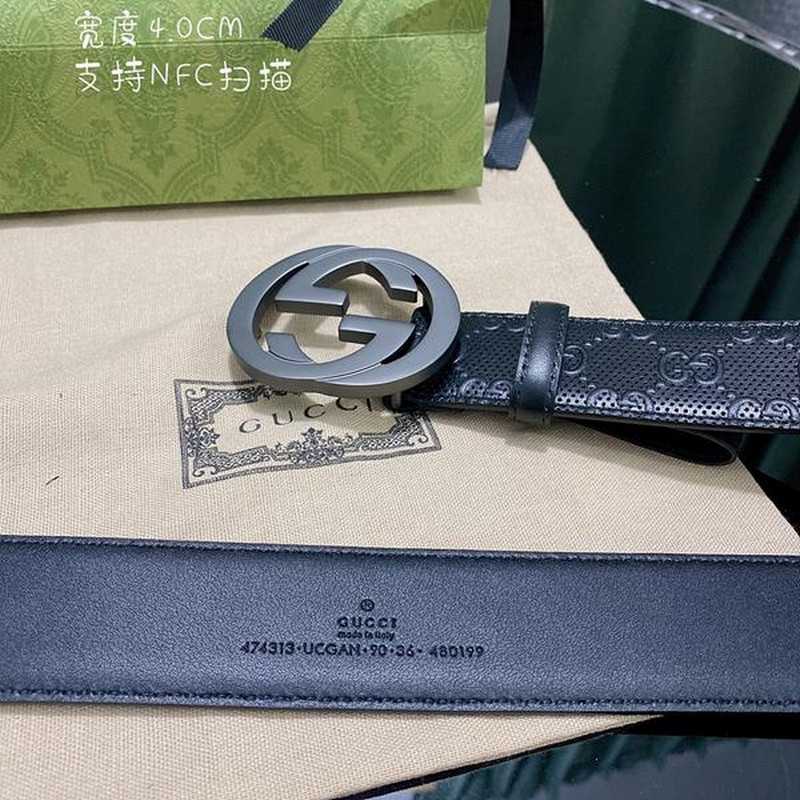 구찌 GG 엠보스 레더 벨트 4cm 다크매트실버 | Size 35 - 40