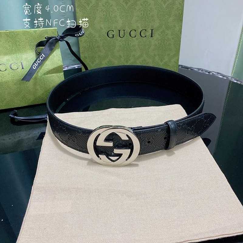 구찌 GG 엠보스 레더 벨트 4cm 유광실버 | Size 35 - 40