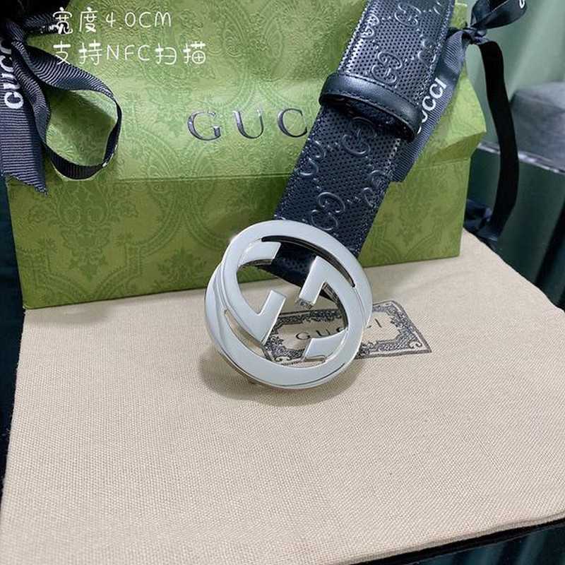 구찌 GG 엠보스 레더 벨트 4cm 유광실버 | Size 35 - 40