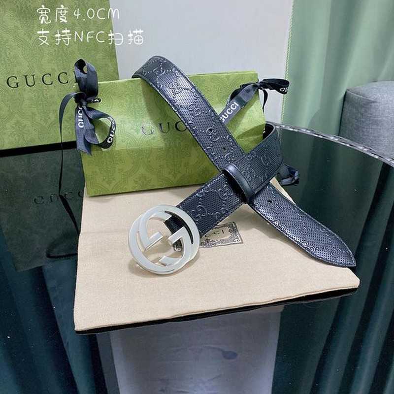 구찌 GG 엠보스 레더 벨트 4cm 유광실버 | Size 35 - 40