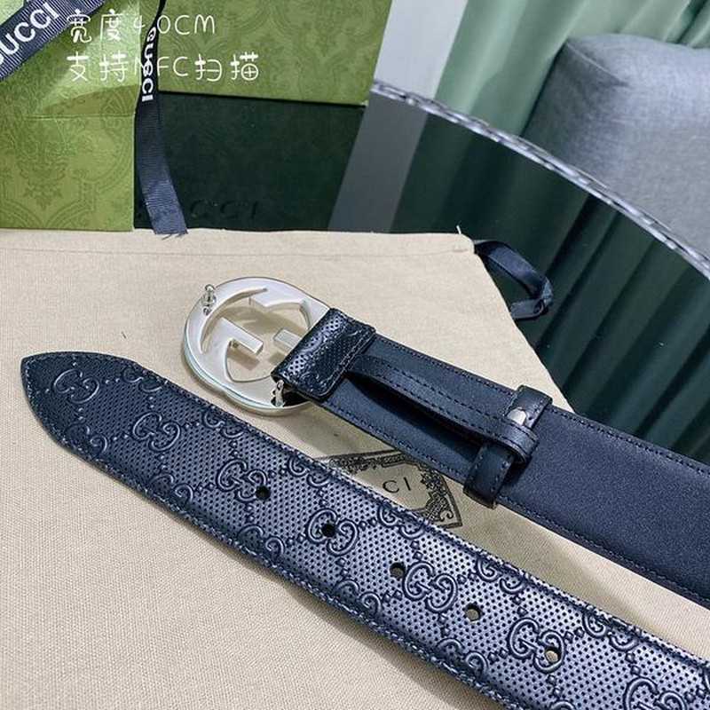 구찌 GG 엠보스 레더 벨트 4cm 유광실버 | Size 35 - 40
