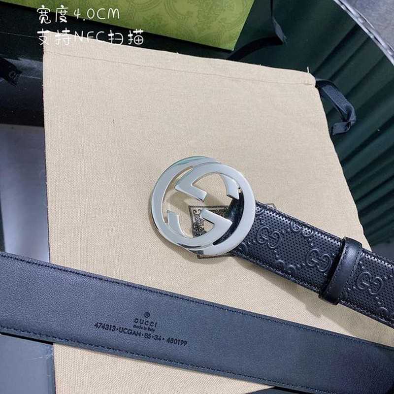 구찌 GG 엠보스 레더 벨트 4cm 유광실버 | Size 35 - 40