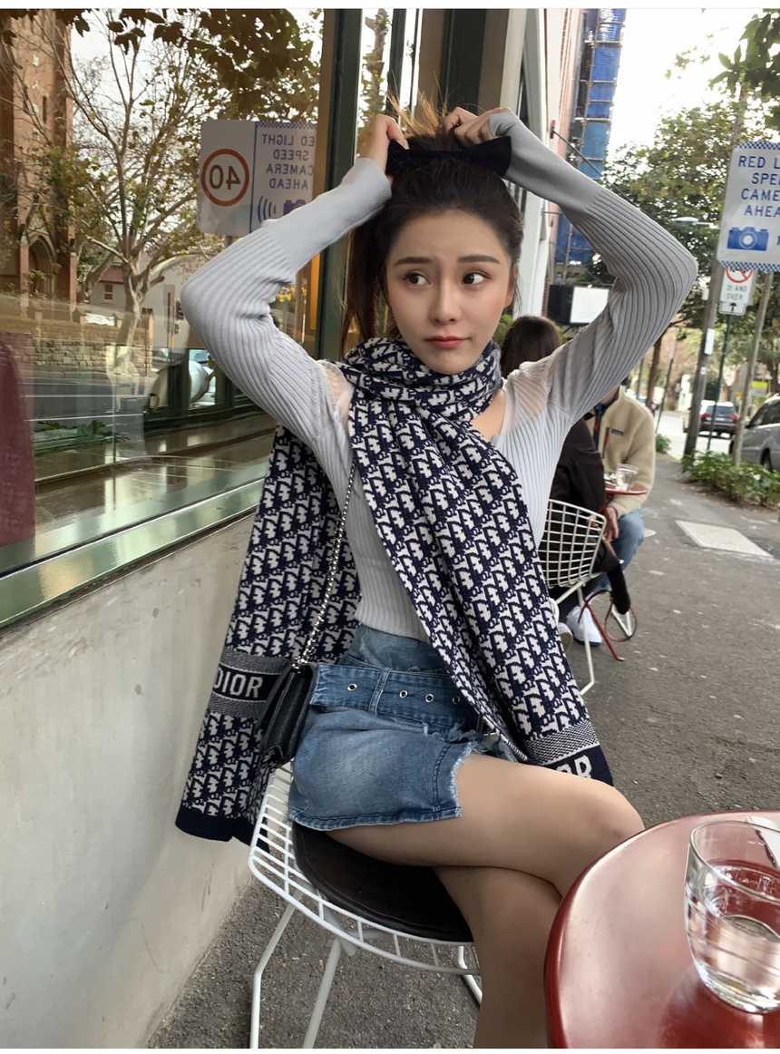 디올 cd 울 캐시미어 오블리크 자카드 머플러