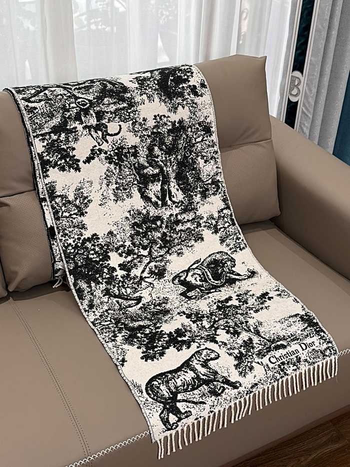 디올 프린트 스카프 블랙 | Size 40*200cm