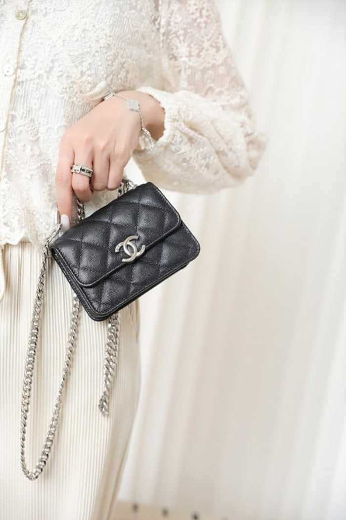 샤* 22ss 탑핸들 코코 레터링 체인백 캐비어 은장 | 9.5 x 13 x 6cm