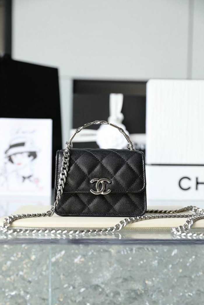 샤* 22ss 탑핸들 코코 레터링 체인백 캐비어 은장 | 9.5 x 13 x 6cm