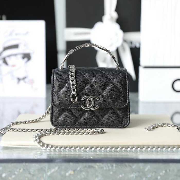 샤* 22ss 탑핸들 코코 레터링 체인백 캐비어 은장 | 9.5 x 13 x 6cm