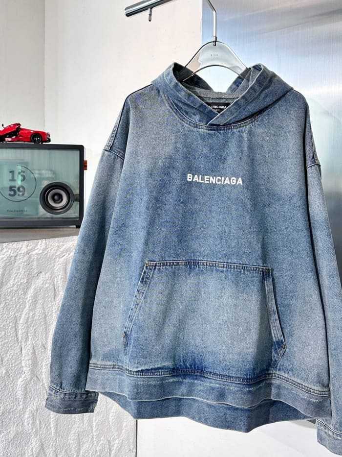 발렌시아가 백 로고 데님 후드티 | 사이즈 S,M,L