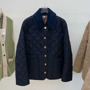 버버리 코듀로이 칼라 다이아몬드 퀼팅 여성자켓