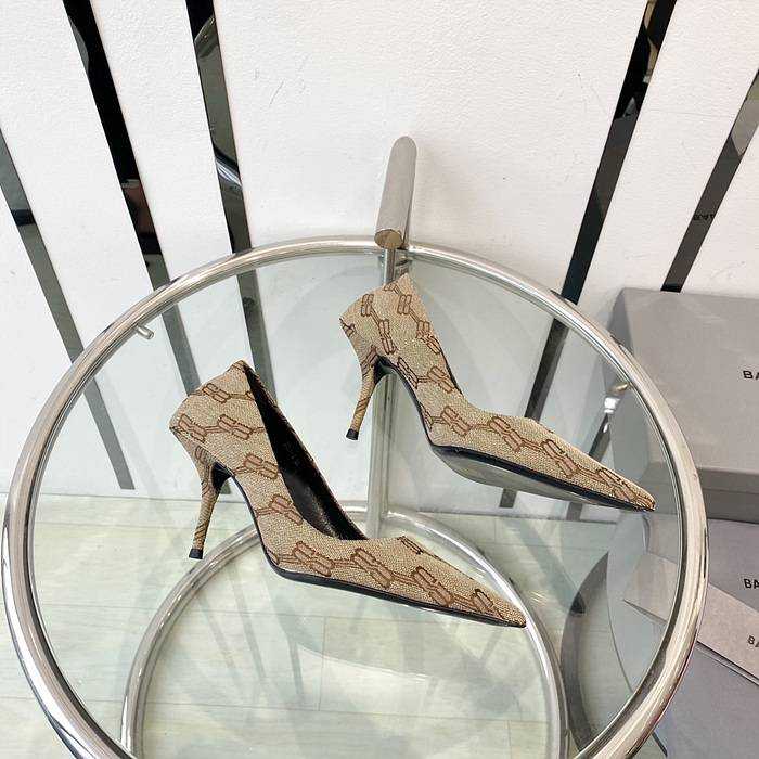 발렌시아가 스퀘어 나이프 자카드 캔버스 레더 하이힐 (굽 8cm) | 여성 35~40
