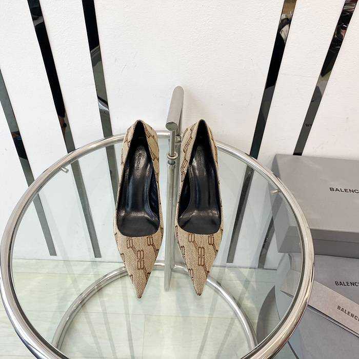 발렌시아가 스퀘어 나이프 자카드 캔버스 레더 하이힐 (굽 8cm) | 여성 35~40