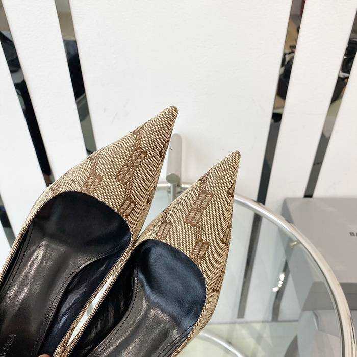 발렌시아가 스퀘어 나이프 자카드 캔버스 레더 하이힐 (굽 8cm) | 여성 35~40