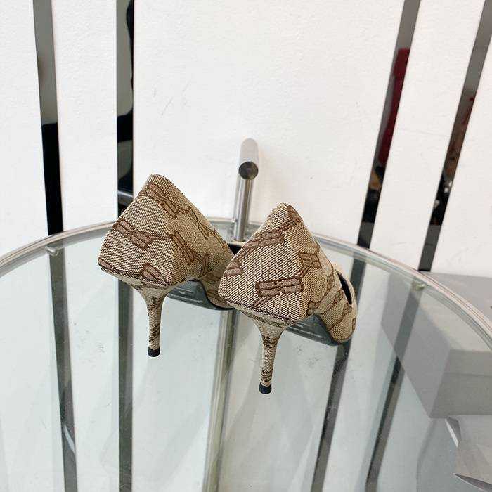 발렌시아가 스퀘어 나이프 자카드 캔버스 레더 하이힐 (굽 8cm) | 여성 35~40