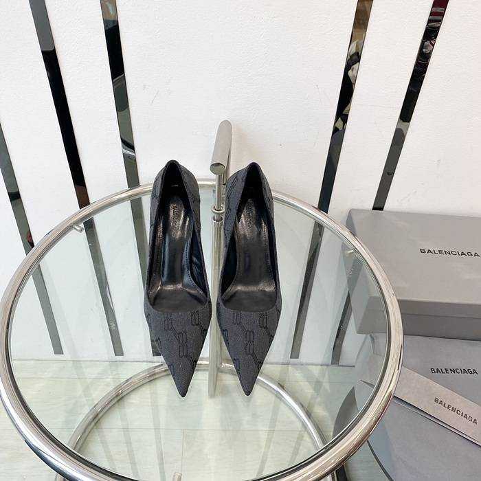 발렌시아가 스퀘어 나이프 자카드 캔버스 레더 하이힐 (굽 8cm) | 여성 35~40
