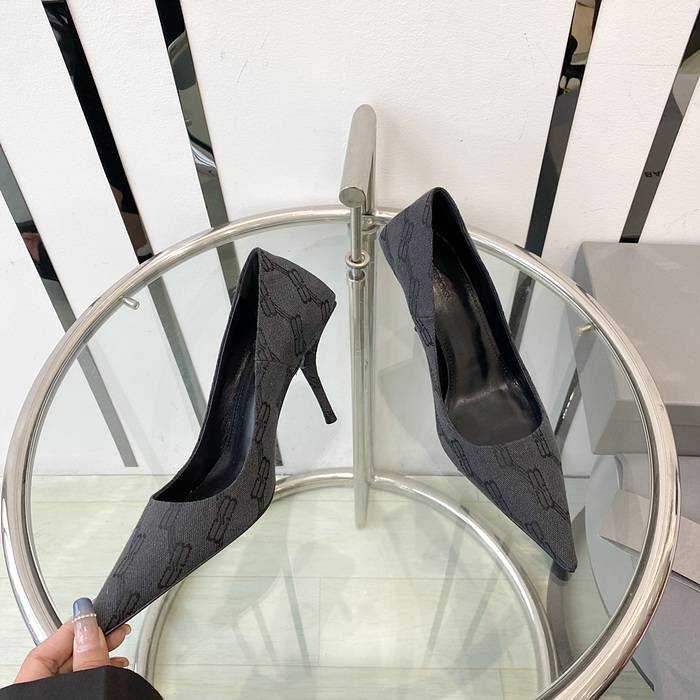 발렌시아가 스퀘어 나이프 자카드 캔버스 레더 하이힐 (굽 8cm) | 여성 35~40