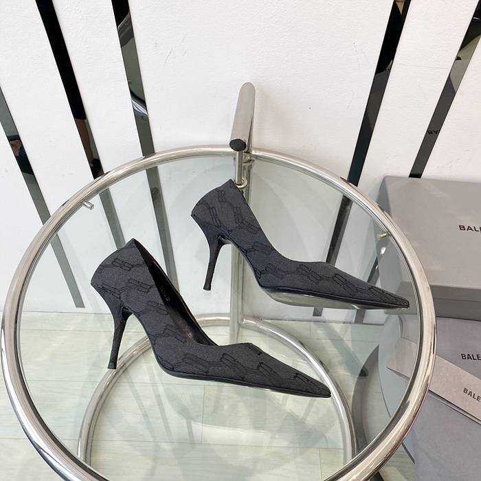 발렌시아가 스퀘어 나이프 자카드 캔버스 레더 하이힐 (굽 8cm) | 여성 35~40