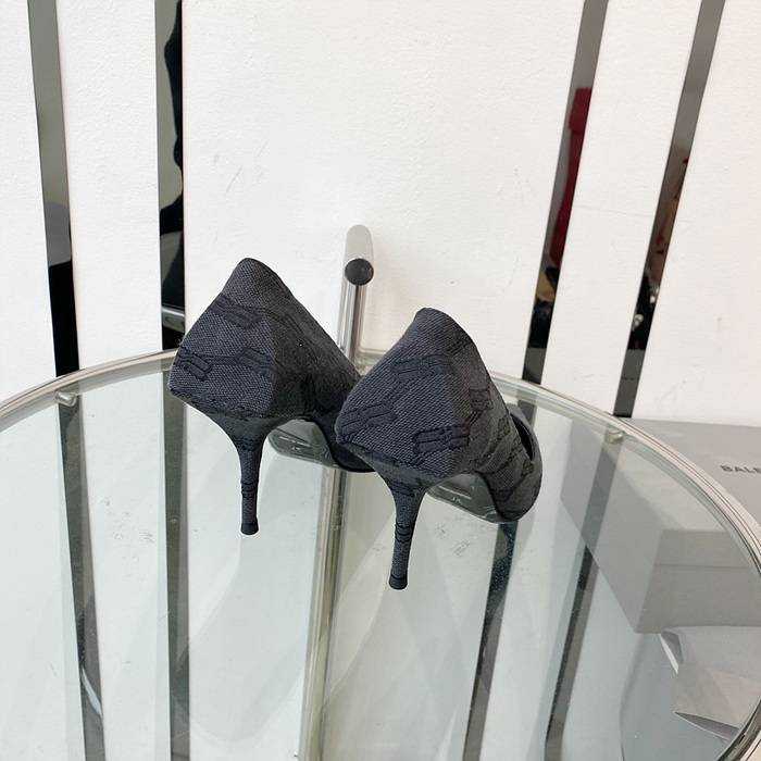 발렌시아가 스퀘어 나이프 자카드 캔버스 레더 하이힐 (굽 8cm) | 여성 35~40