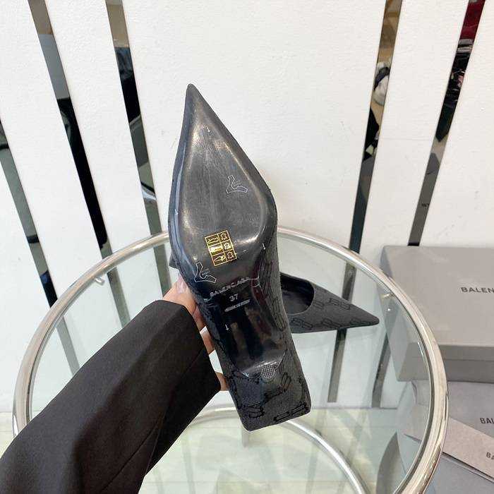 발렌시아가 스퀘어 나이프 자카드 캔버스 레더 하이힐 (굽 8cm) | 여성 35~40