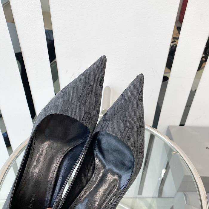 발렌시아가 스퀘어 나이프 자카드 캔버스 레더 하이힐 (굽 8cm) | 여성 35~40