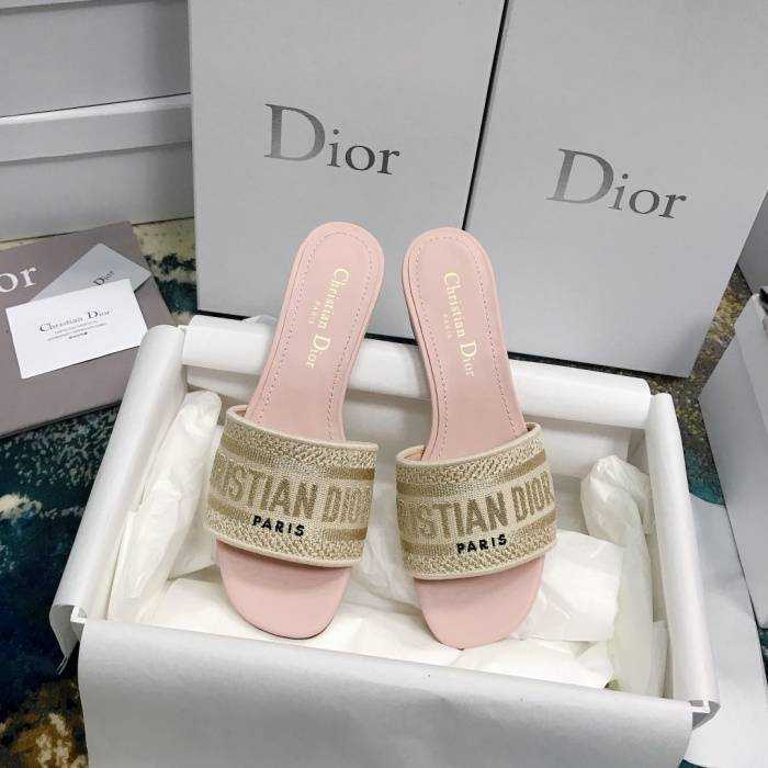 디올 자카드 자수 디웨이 뮬 슬리퍼 굽4.5cm | 사이즈 34~42