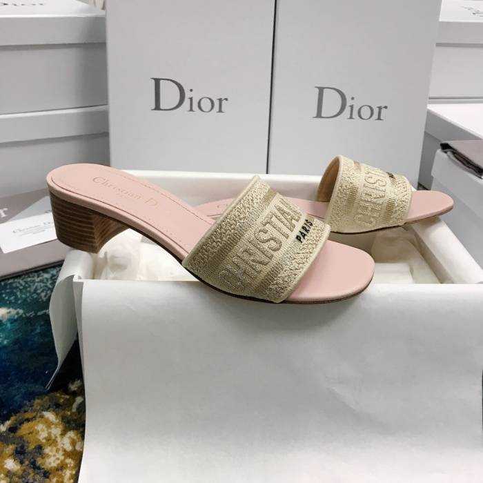 디올 자카드 자수 디웨이 뮬 슬리퍼 굽4.5cm | 사이즈 34~42