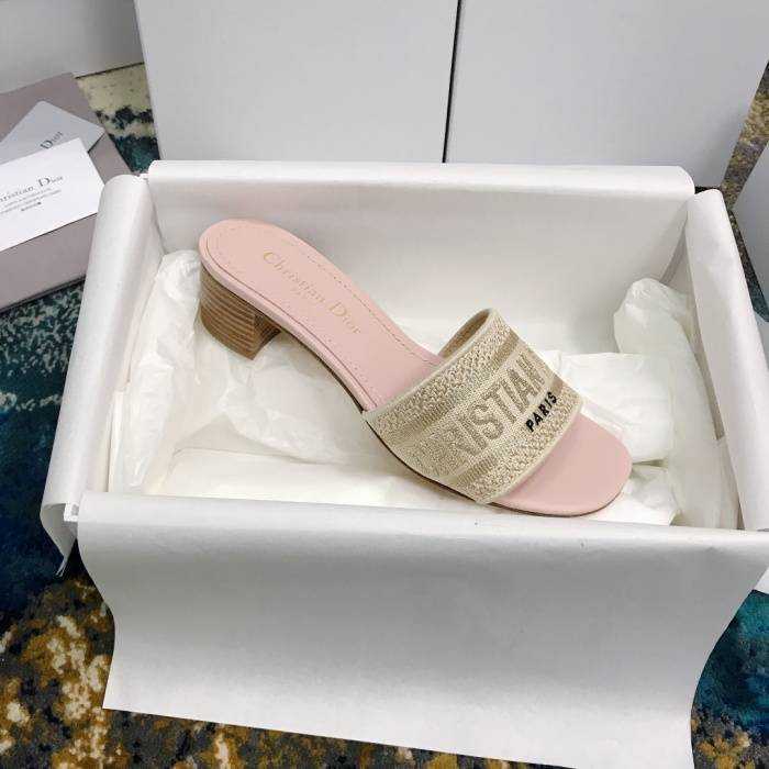 디올 자카드 자수 디웨이 뮬 슬리퍼 굽4.5cm | 사이즈 34~42