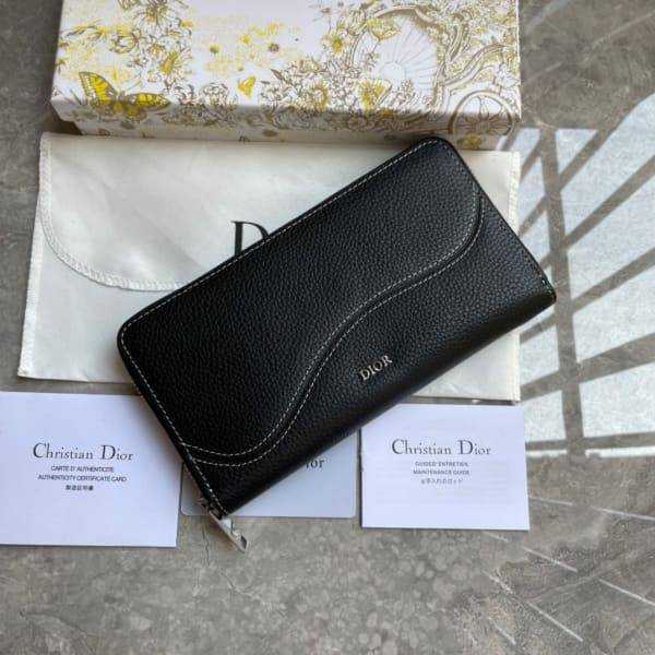 디올 블랙그레인 새들 라운드 지퍼 장지갑 | 19.8 x 11cm