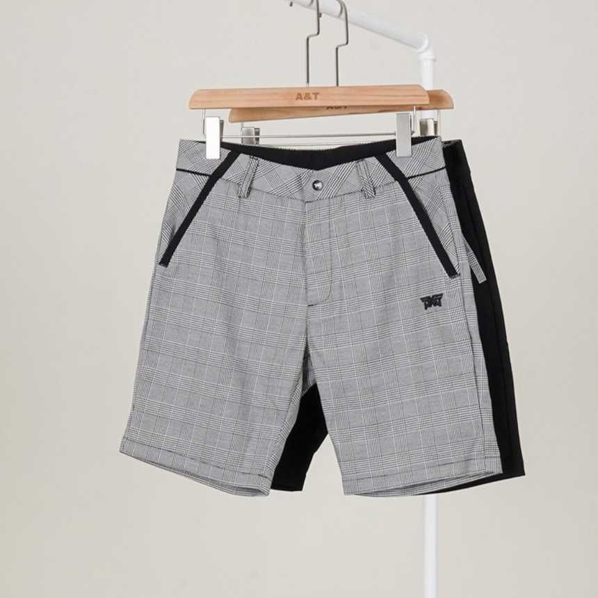 PXG 남성 자수 로고 체크 배색 하프 팬츠(2color)