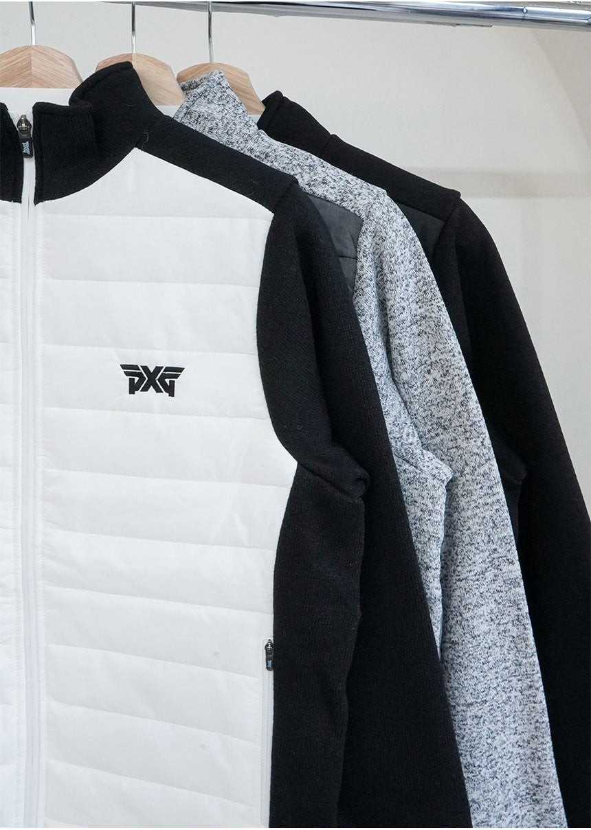 PXG 남성 경량 믹스 다운 하이넥 니트 집업(2color)