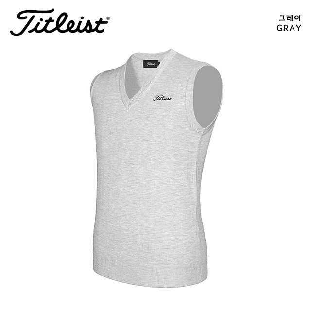 타이틀리스트 자수 로고 베이직 브이넥 니트 조끼(5color)