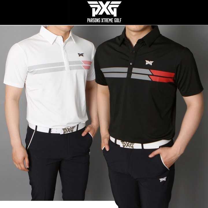 PXG 남성 가슴 두줄 2도 스판 반팔티(2color)