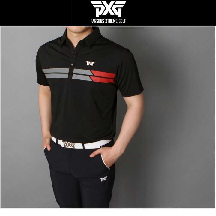 PXG 남성 가슴 두줄 2도 스판 반팔티(2color)