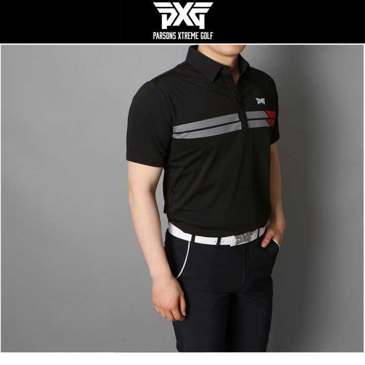 PXG 남성 가슴 두줄 2도 스판 반팔티(2color)