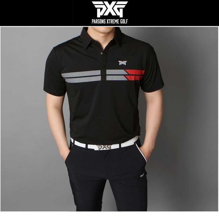 PXG 남성 가슴 두줄 2도 스판 반팔티(2color)