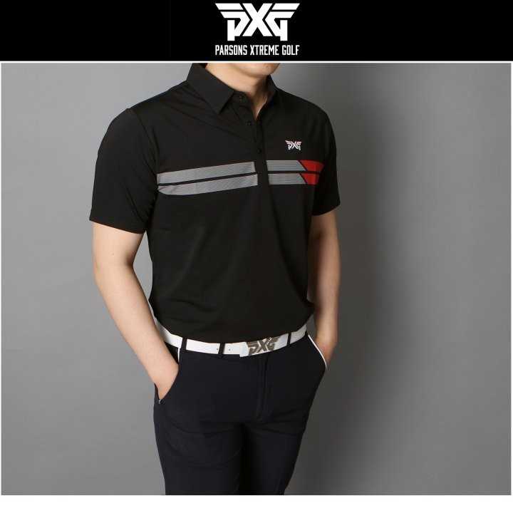 PXG 남성 가슴 두줄 2도 스판 반팔티(2color)
