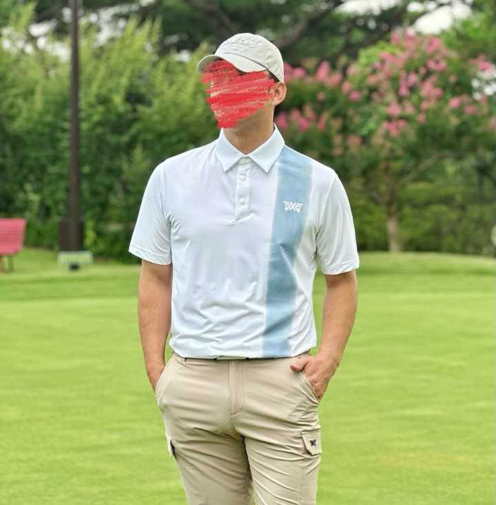 PXG 남성 컬러블럭 원포인트 카라 반팔 티셔츠