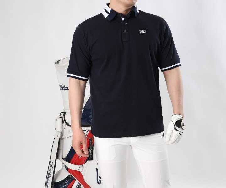 PXG 남성 카라 사각배색 면 카라반팔(3color)