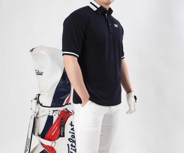 PXG 남성 카라 사각배색 면 카라반팔(3color)