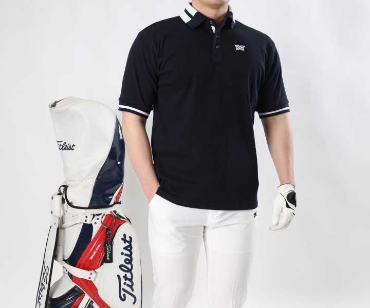 PXG 남성 카라 사각배색 면 카라반팔(3color)