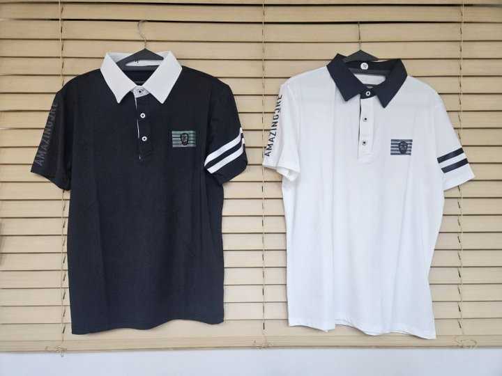 어메이징크리 남성 가슴 로고 팔 두줄 반팔(2color)